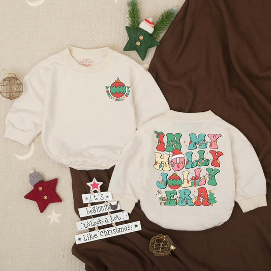In My Holly Jolly Era Baby Bubble Romper Festive Retro Artwork Christmas Lights Toddler Outfit My First Christmas Gift