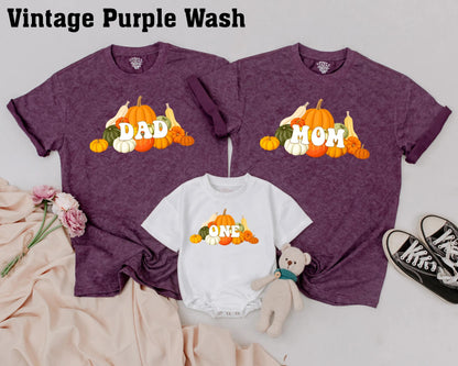 Matching Pumpkin Family Birthday Shirts, Fall Outfits for Dad Mom Sis One, Autumn Pumpkin Patch Party, 1st Birthday Gift, Personalized Pumpkins Design (138 chars)