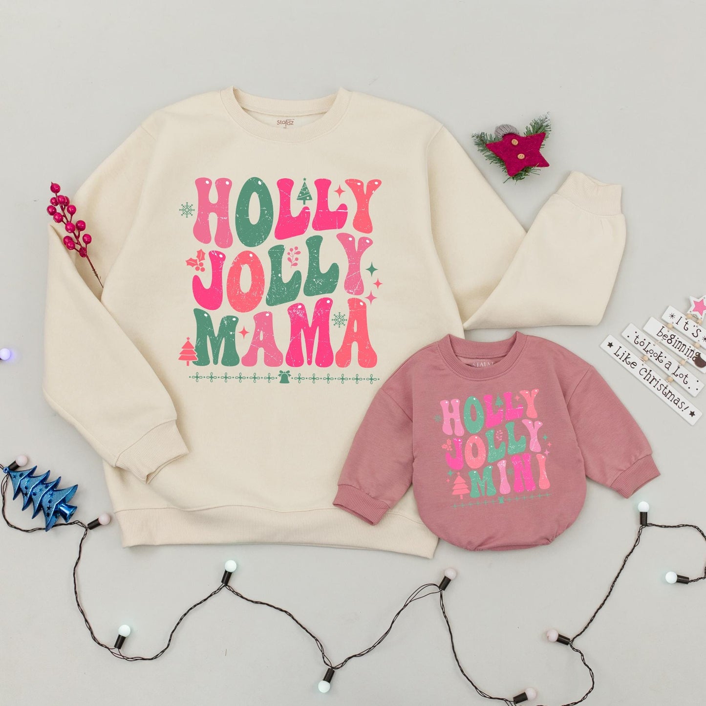 Holly Jolly Mama & Mini Matching Sweatshirts Cozy Holiday Sweaters Family Christmas Outfit Gift for Mom and Baby