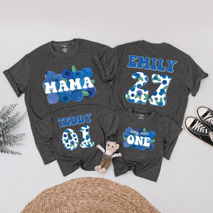 Family Blueberry Birthday Shirts Mama Emily Teddy One Berry Sweet First Birthday Matching Outfits Retro Blue Green Theme
