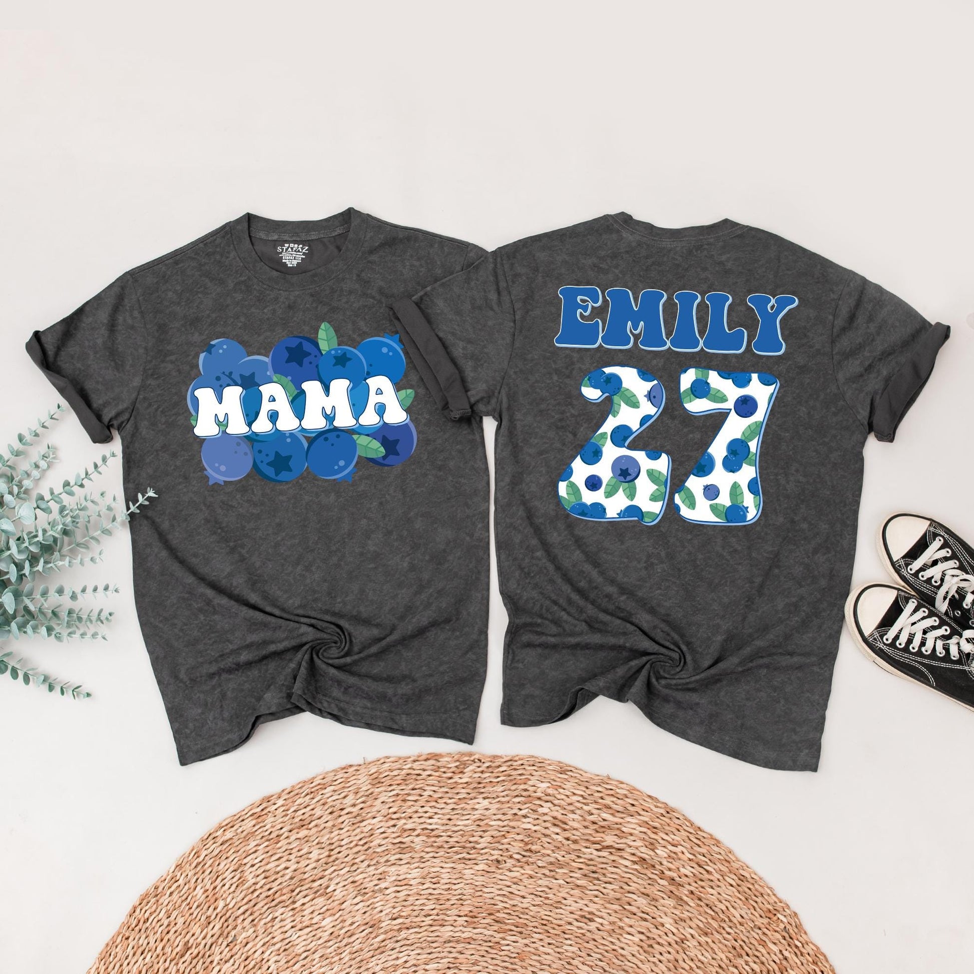 Family Blueberry Birthday Shirts Mama Emily Teddy One Berry Sweet First Birthday Matching Outfits Retro Blue Green Theme