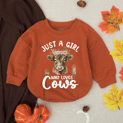 Just a Girl Who Loves Cows Baby Romper, Flower Crown Cow Outfit, Cute Farm Toddler Clothes, Rustic Western Infant Romper, Country Girl Gift 137