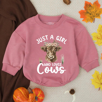 Just a Girl Who Loves Cows Baby Romper, Flower Crown Cow Outfit, Cute Farm Toddler Clothes, Rustic Western Infant Romper, Country Girl Gift 137