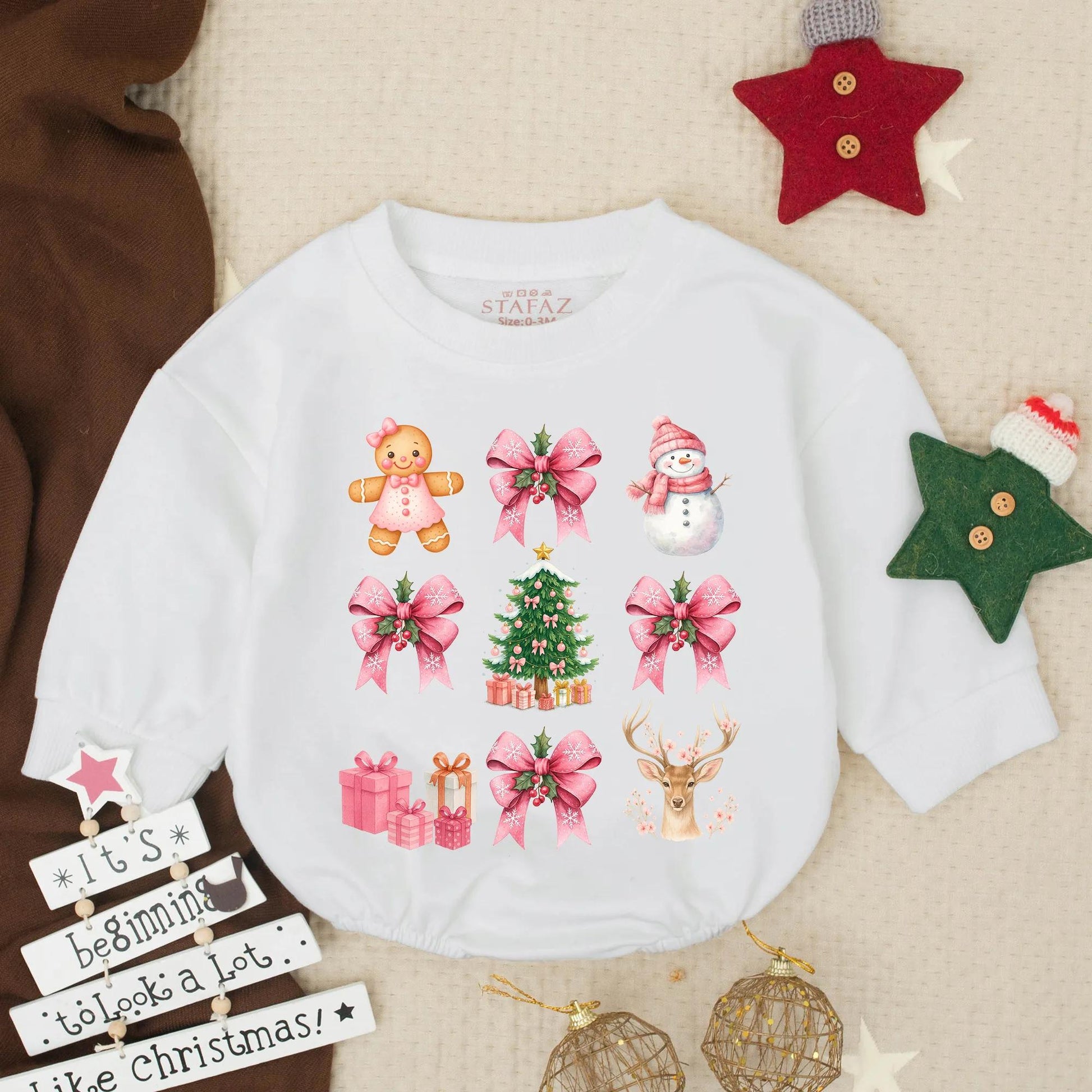 Pink Santa Baby Christmas Romper My First Christmas Outfit Holiday Baby Girl Clothes Watercolor Whimsical Design Newborn Gift (137 chars)