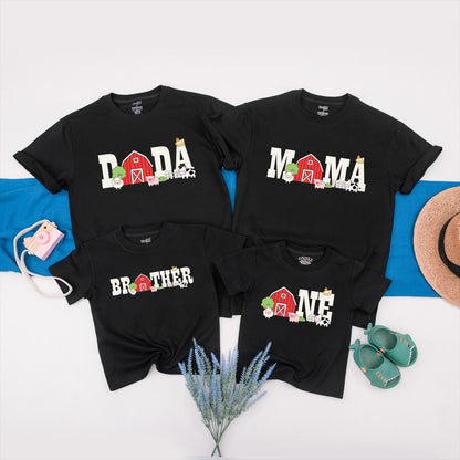 Farmhouse First Birthday Shirt & Family Matching Barnyard Birthday Tees