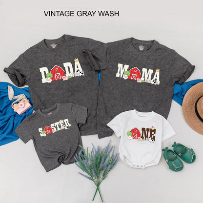 Farmhouse First Birthday Shirt & Family Matching Barnyard Birthday Tees