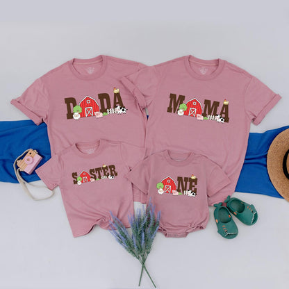 Farmhouse First Birthday Shirt & Family Matching Barnyard Birthday Tees
