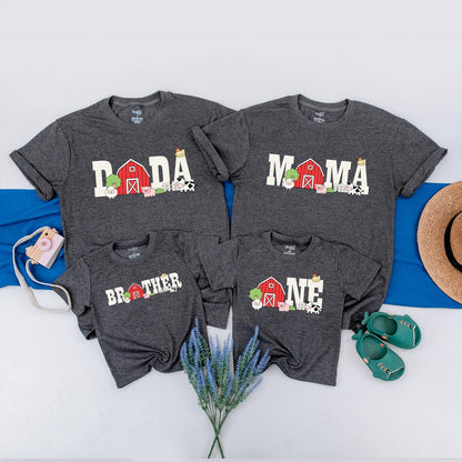Farmhouse First Birthday Shirt & Family Matching Barnyard Birthday Tees