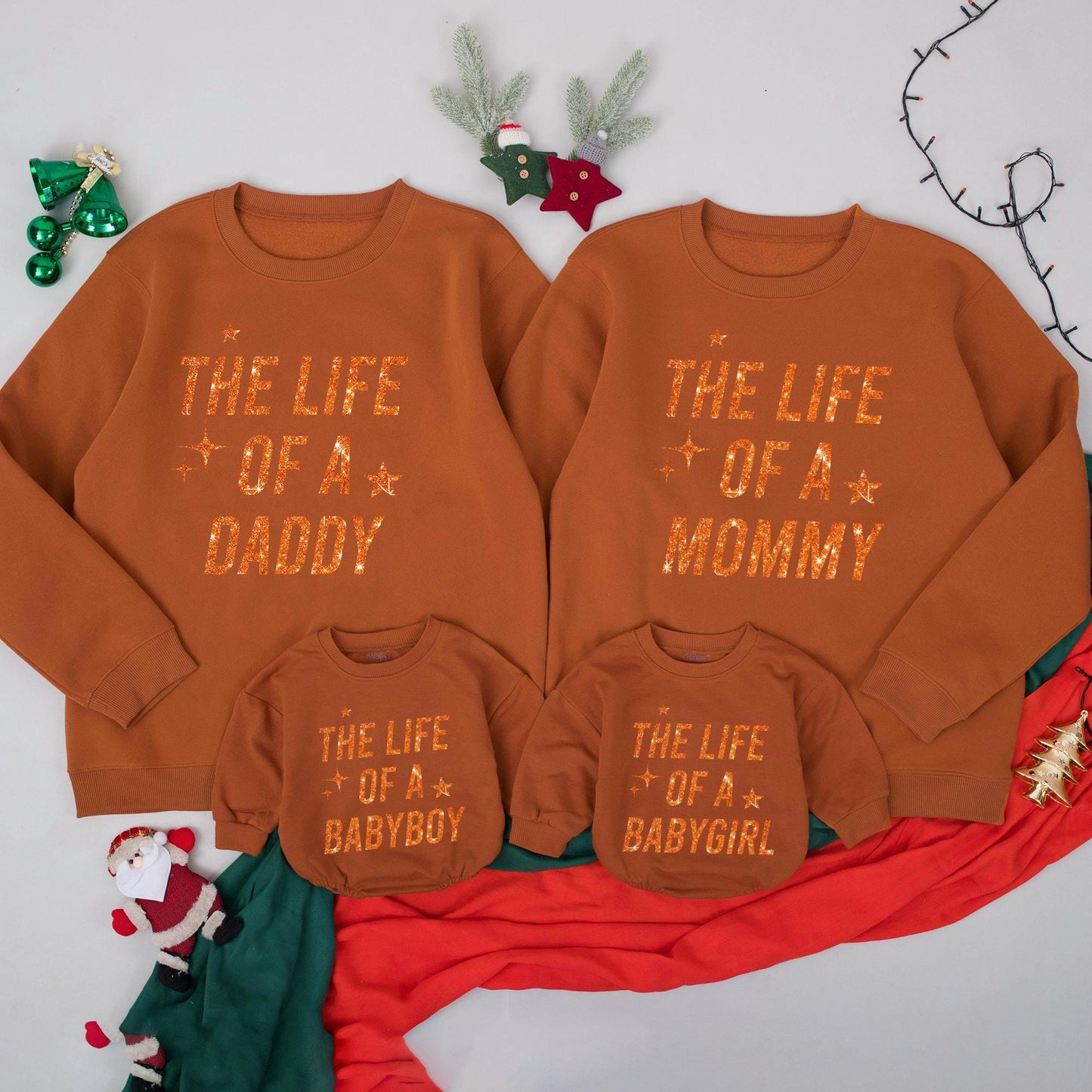 The Life of a Custom Family Matching Sweatshirt, Glitter Star Design Mommy Daddy Babygirl, Personalized Orange Text Outfit, Soft Comfy Sweaters