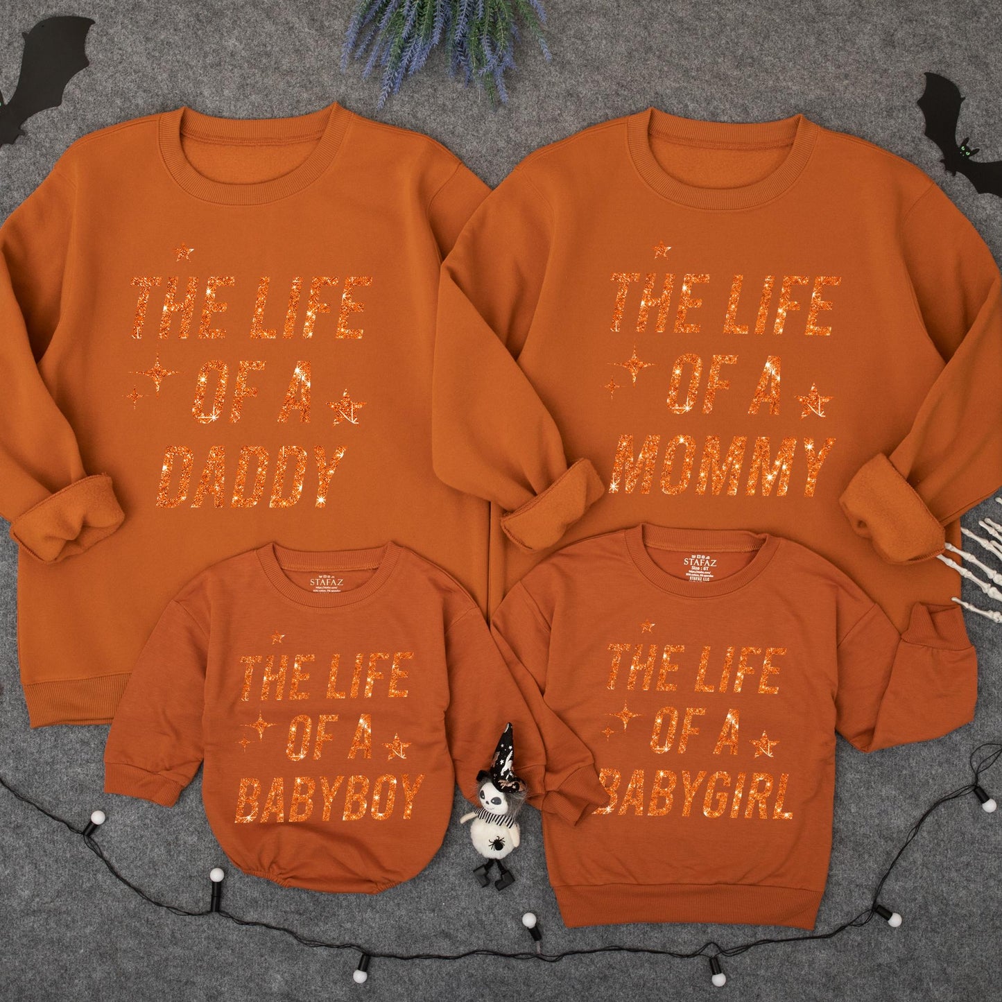 The Life of a Custom Family Matching Sweatshirt, Glitter Star Design Mommy Daddy Babygirl, Personalized Orange Text Outfit, Soft Comfy Sweaters
