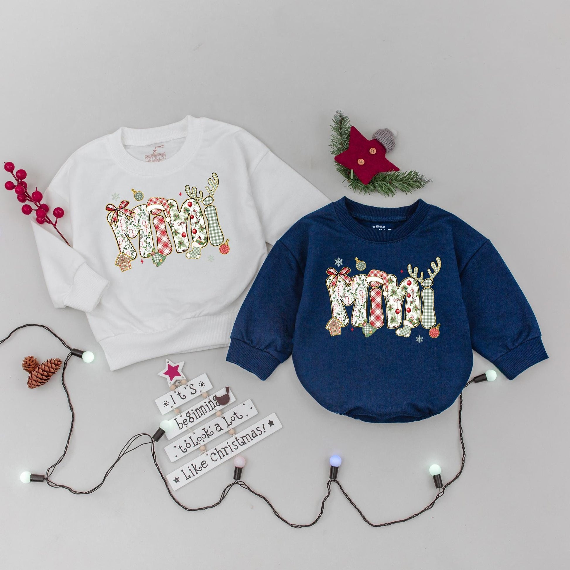 Matching Mama and Mini Christmas Sweatshirts with Gold Glitter Letters, Cute Family Xmas Outfits, Personalized Mom and Baby Holiday Sweaters, First Christmas