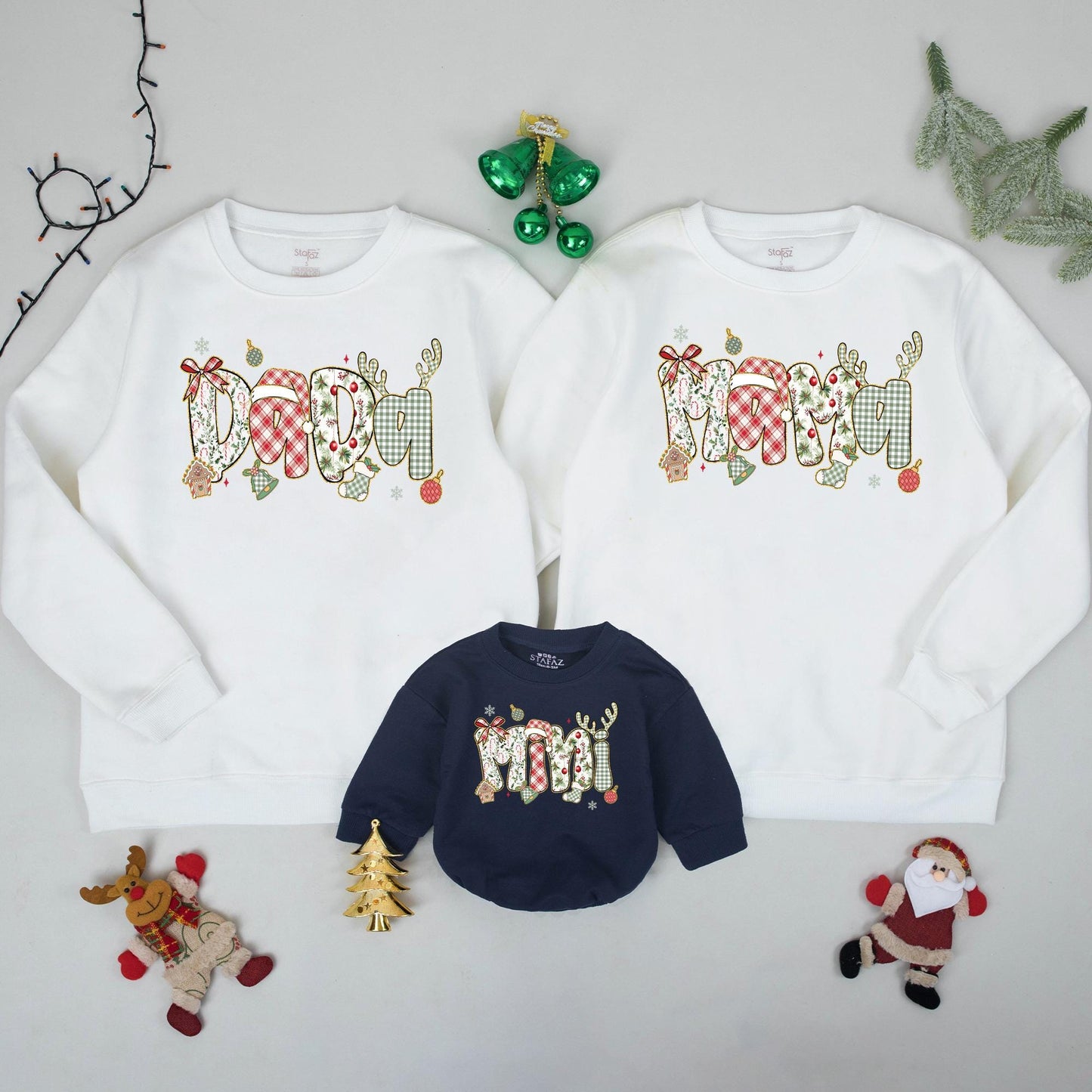 Matching Mama and Mini Christmas Sweatshirts with Gold Glitter Letters, Cute Family Xmas Outfits, Personalized Mom and Baby Holiday Sweaters, First Christmas