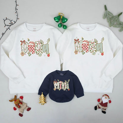 Matching Mama and Mini Christmas Sweatshirts with Gold Glitter Letters, Cute Family Xmas Outfits, Personalized Mom and Baby Holiday Sweaters, First Christmas