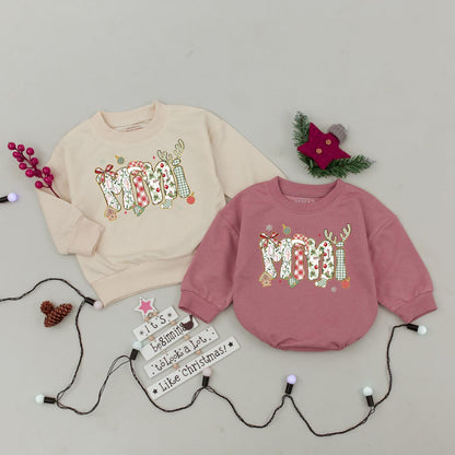 Matching Mama and Mini Christmas Sweatshirts with Gold Glitter Letters, Cute Family Xmas Outfits, Personalized Mom and Baby Holiday Sweaters, First Christmas