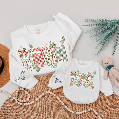 Matching Mama and Mini Christmas Sweatshirts with Gold Glitter Letters, Cute Family Xmas Outfits, Personalized Mom and Baby Holiday Sweaters, First Christmas