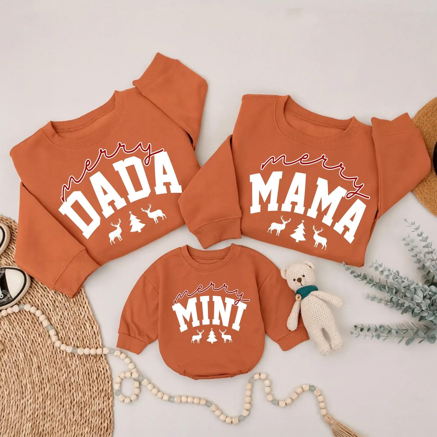 Merry Mama and Merry Mini Matching Christmas Sweatshirt Set with Festive Reindeer Tree Design Cozy Mom and Infant Holiday Apparel Soft Family Winter Wear
