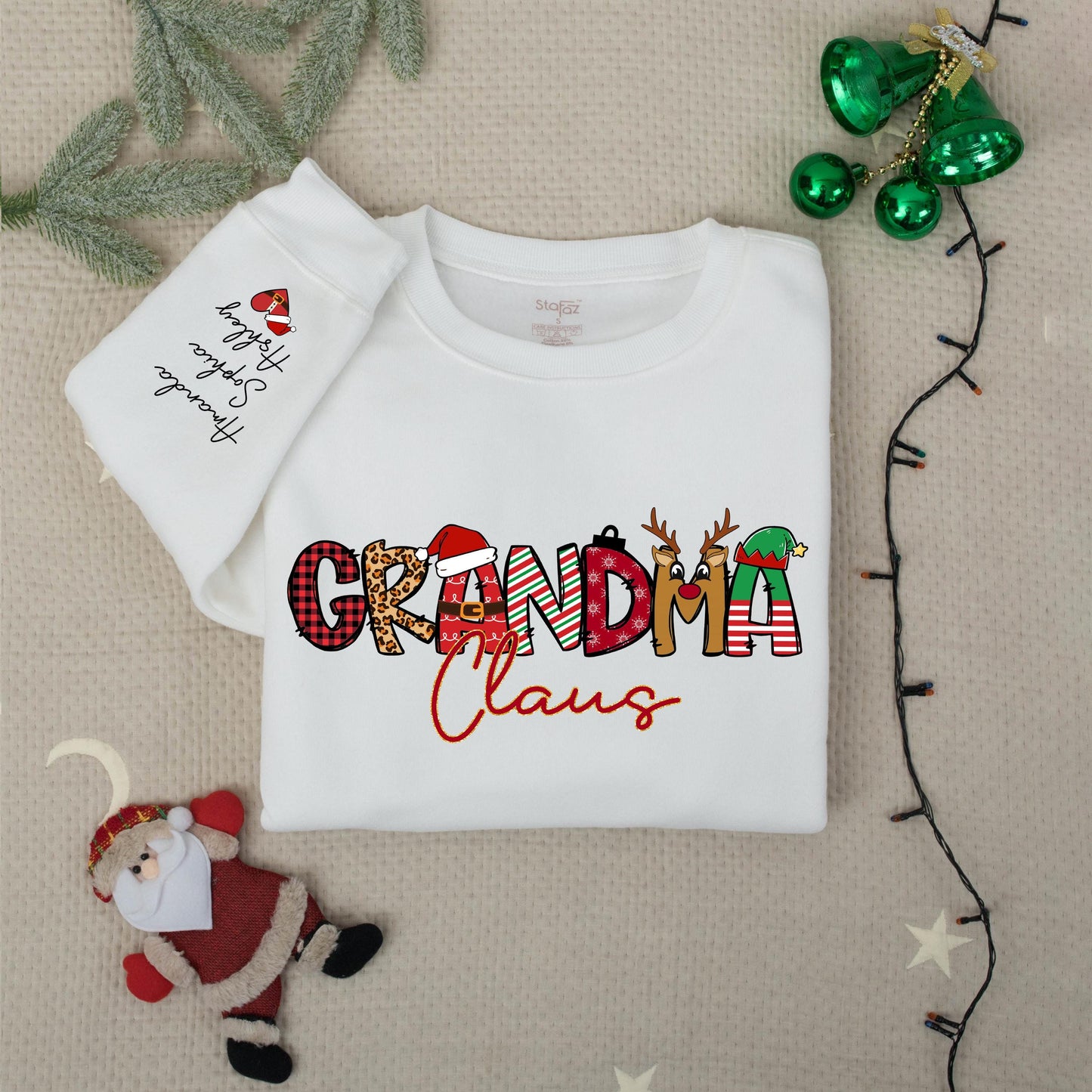 Personalized Grandma Claus Christmas Sweatshirt with Kid's Names, Family Sweater, Holiday Gift for Grandma, Nana Claus Outfit