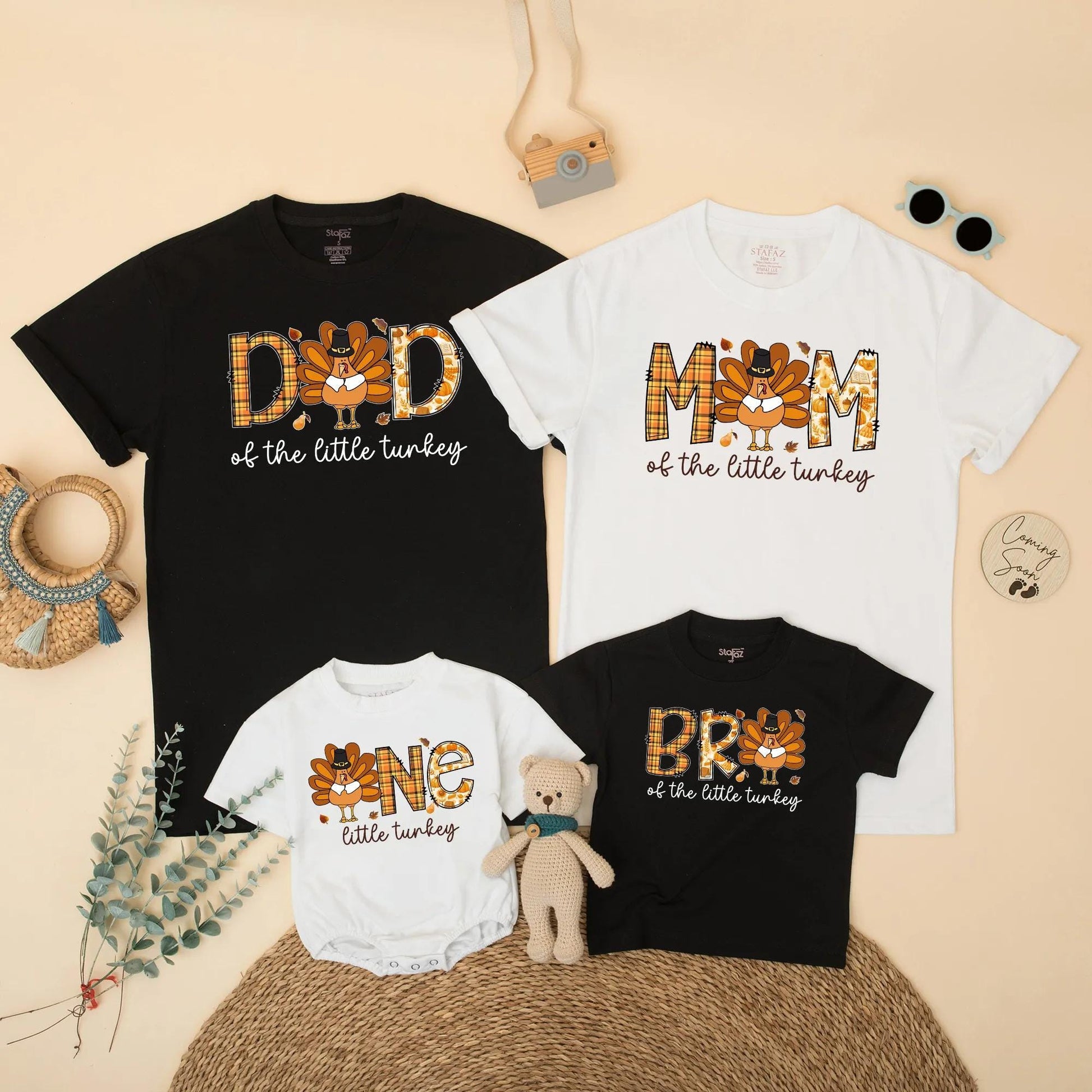 Thanksgiving Family Matching Birthday Shirt: Turkey ONE Little Boy Outfit, Plaid Letters & Cartoon Turkey, 1st Birthday Party, Autumn Cute Gift (139 chars)