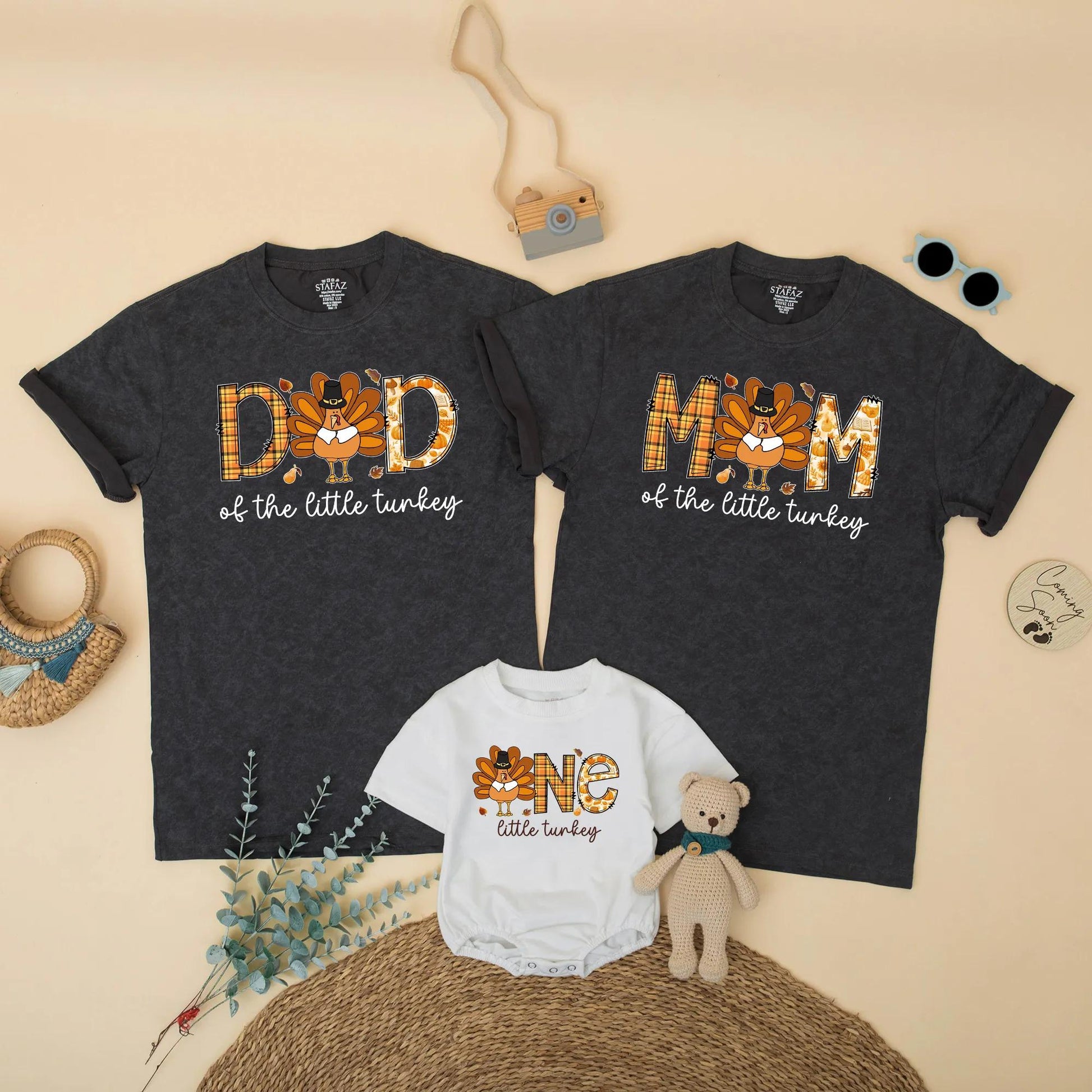 Thanksgiving Family Matching Birthday Shirt: Turkey ONE Little Boy Outfit, Plaid Letters & Cartoon Turkey, 1st Birthday Party, Autumn Cute Gift (139 chars)