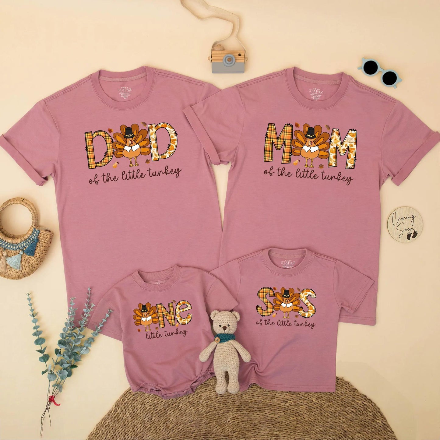 Thanksgiving Family Matching Birthday Shirt: Turkey ONE Little Boy Outfit, Plaid Letters & Cartoon Turkey, 1st Birthday Party, Autumn Cute Gift (139 chars)