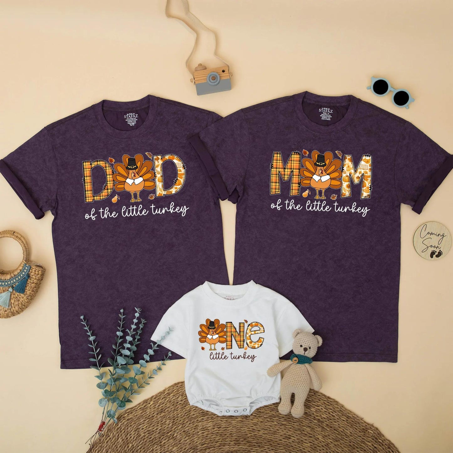 Thanksgiving Family Matching Birthday Shirt: Turkey ONE Little Boy Outfit, Plaid Letters & Cartoon Turkey, 1st Birthday Party, Autumn Cute Gift (139 chars)