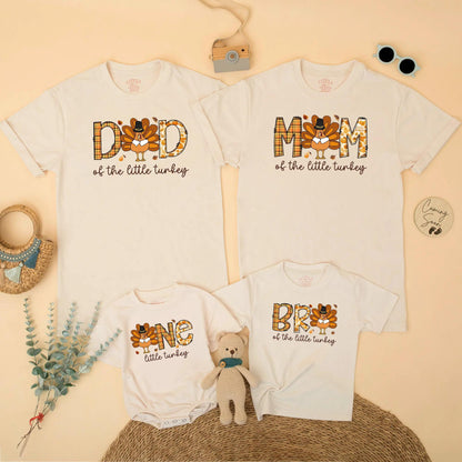 Thanksgiving Family Matching Birthday Shirt: Turkey ONE Little Boy Outfit, Plaid Letters & Cartoon Turkey, 1st Birthday Party, Autumn Cute Gift (139 chars)