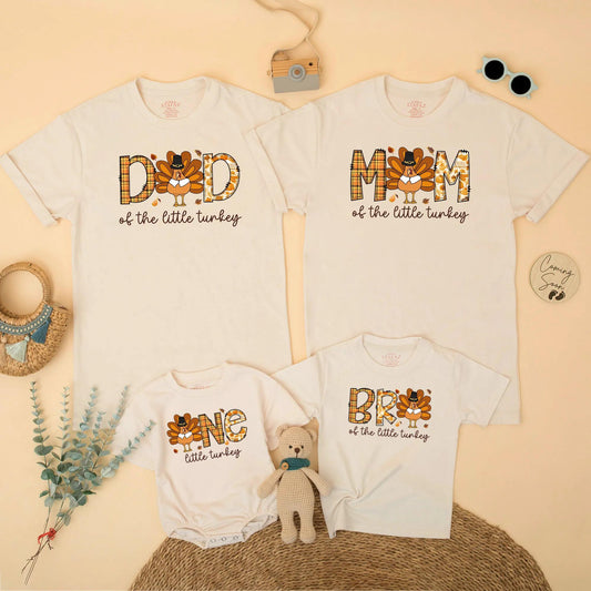 Thanksgiving Family Matching Birthday Shirt: Turkey ONE Little Boy Outfit, Plaid Letters & Cartoon Turkey, 1st Birthday Party, Autumn Cute Gift (139 chars)