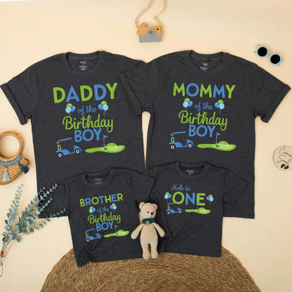 Matching Hole in One Golf Birthday Shirts for Family: Daddy, Mommy, Sister, Boy! Golf Cart & Putting Green Design