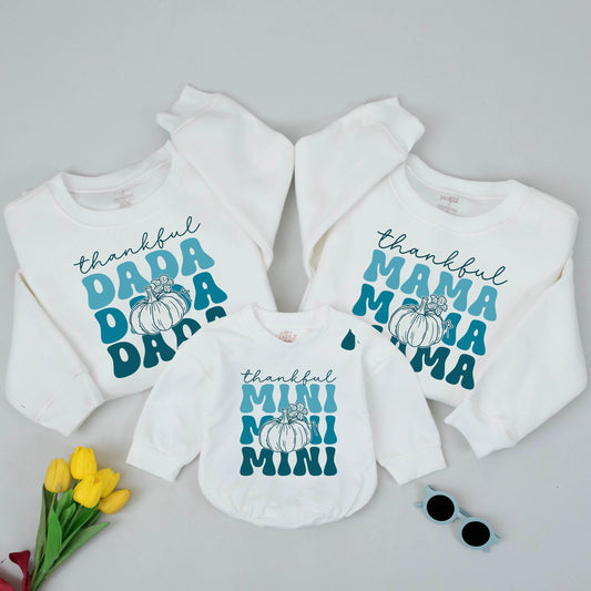 Thankful Mama & Mini Teal Pumpkin Sweatshirt Set, Mom and Baby Fall Shirts, Thanksgiving Gift, Matching Mommy and Me Outfits (138 chars)