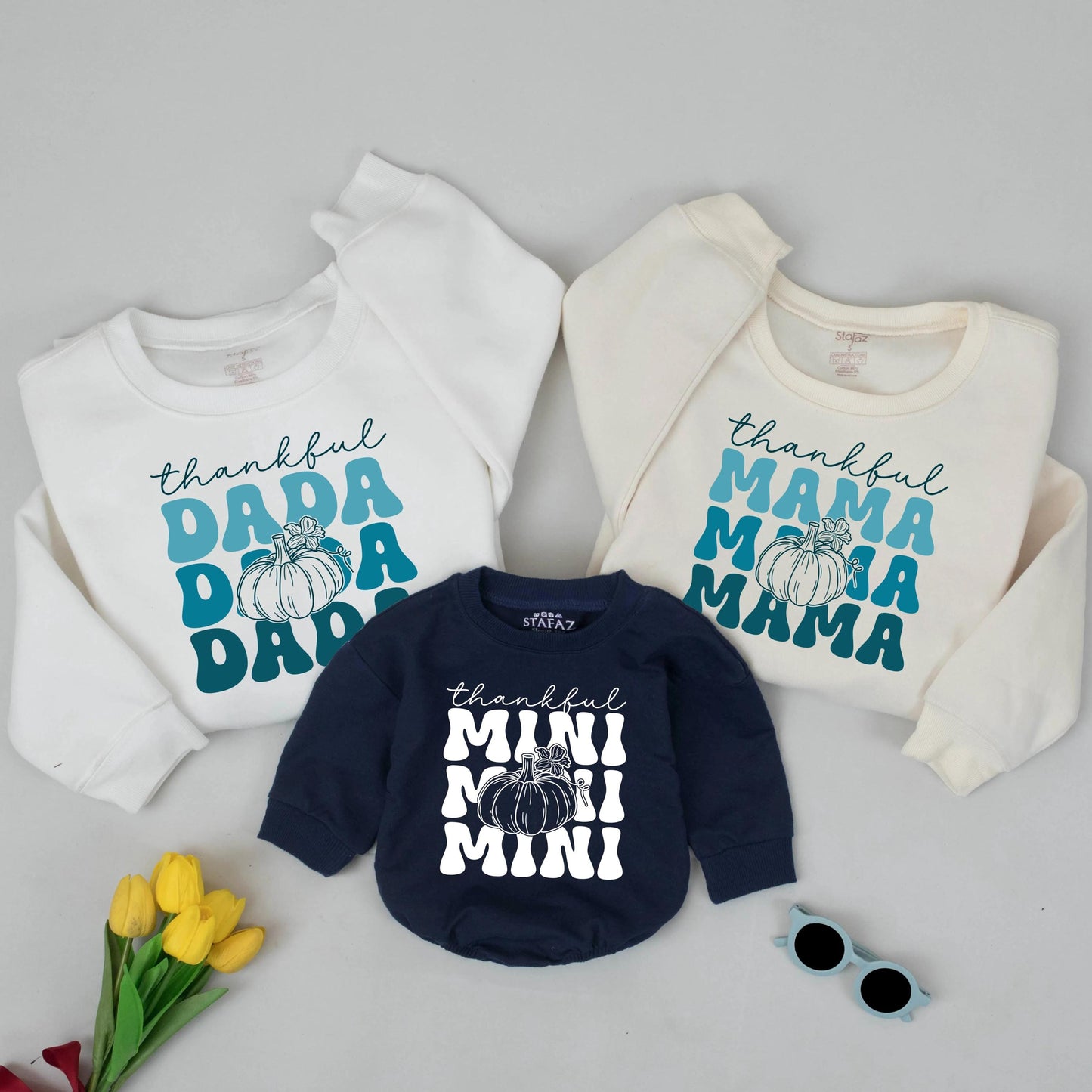 Thankful Mama & Mini Teal Pumpkin Sweatshirt Set, Mom and Baby Fall Shirts, Thanksgiving Gift, Matching Mommy and Me Outfits (138 chars)
