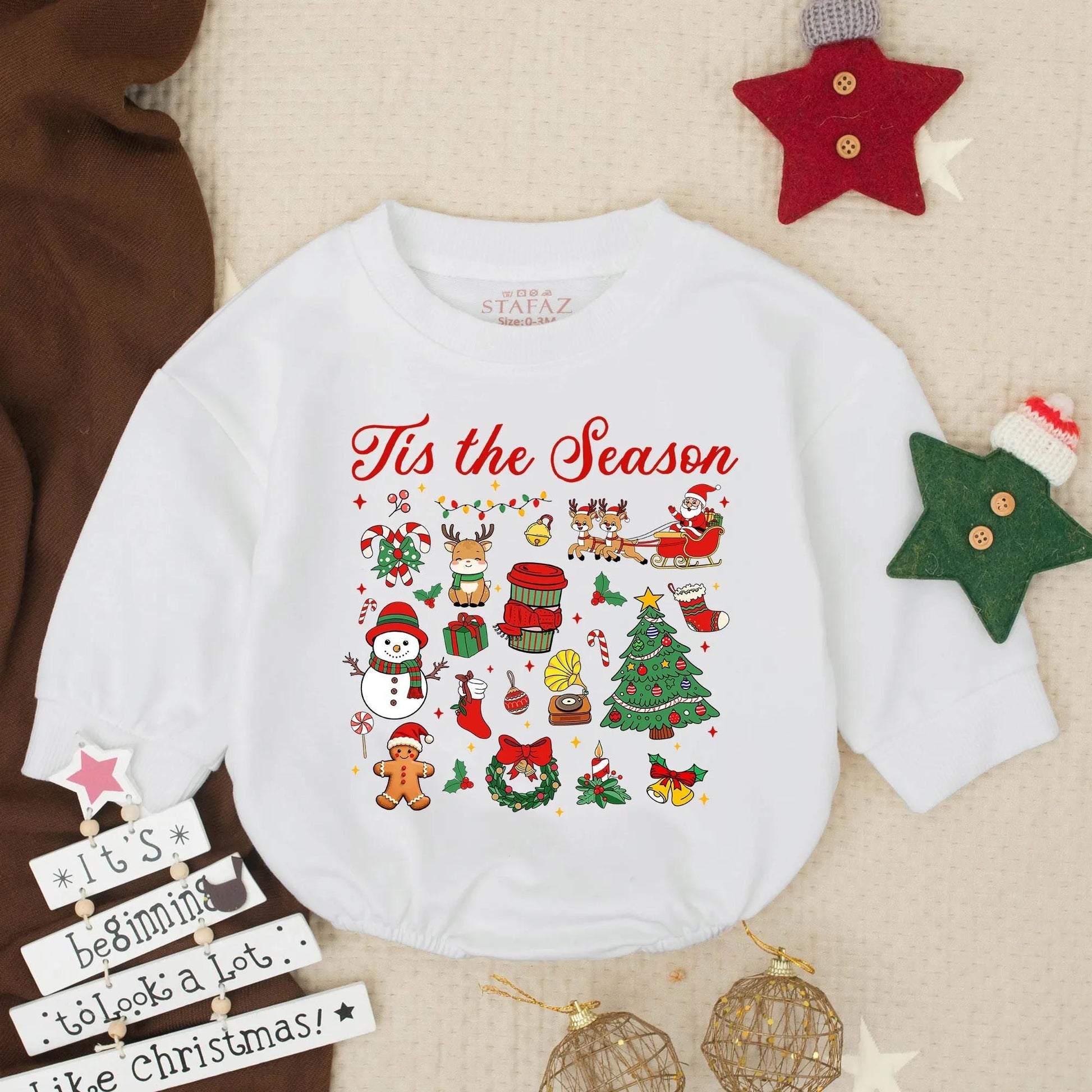 Tis the Season Christmas Baby Romper, Holiday Outfit Toddler Bodysuit, Santa, Reindeer, Snowman Design, Newborn Winter Clothes, Baby Shower Gift Set