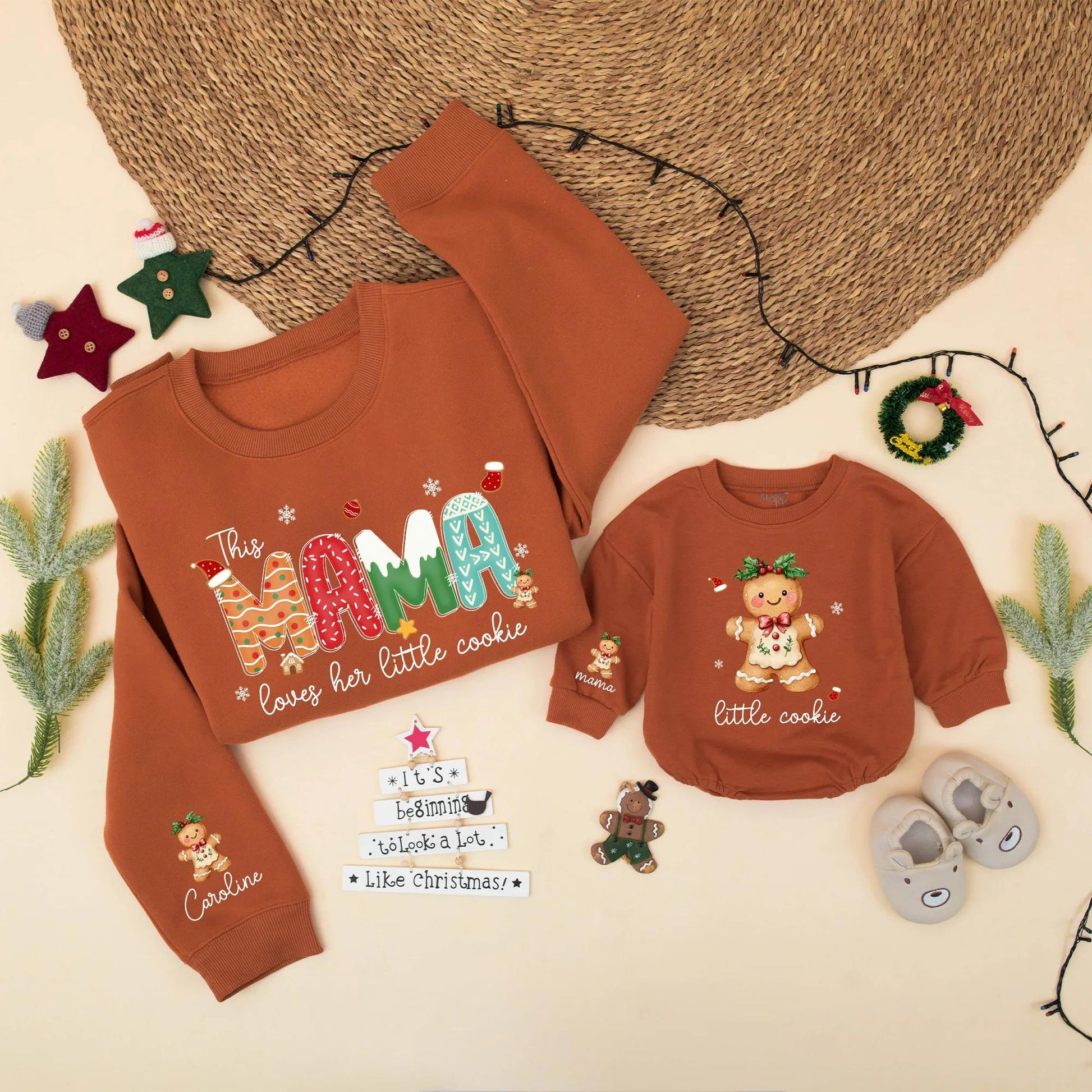 Sweet Mama Gingerbread Christmas Matching Family Sweatshirt Personalized Little Cookie Holiday Outfits Cozy Mom and Me Gift