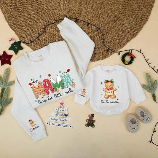 Sweet Mama Gingerbread Christmas Matching Family Sweatshirt Personalized Little Cookie Holiday Outfits Cozy Mom and Me Gift