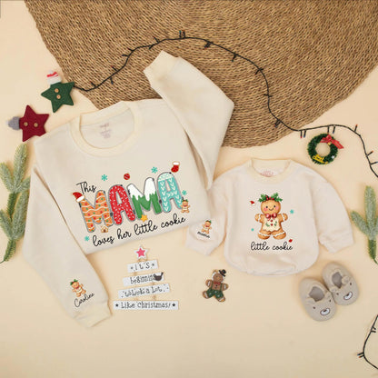 Sweet Mama Gingerbread Christmas Matching Family Sweatshirt Personalized Little Cookie Holiday Outfits Cozy Mom and Me Gift