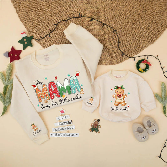 Sweet Mama Gingerbread Christmas Matching Family Sweatshirt Personalized Little Cookie Holiday Outfits Cozy Mom and Me Gift