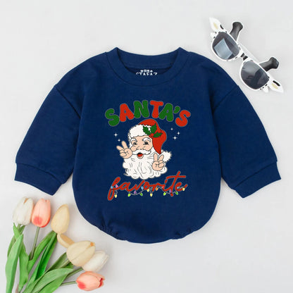 Santa's Favorite Retro Christmas Bubble Romper Baby First Xmas Bodysuit with Peace Sign Santa Newborn Winter Holiday Outfit