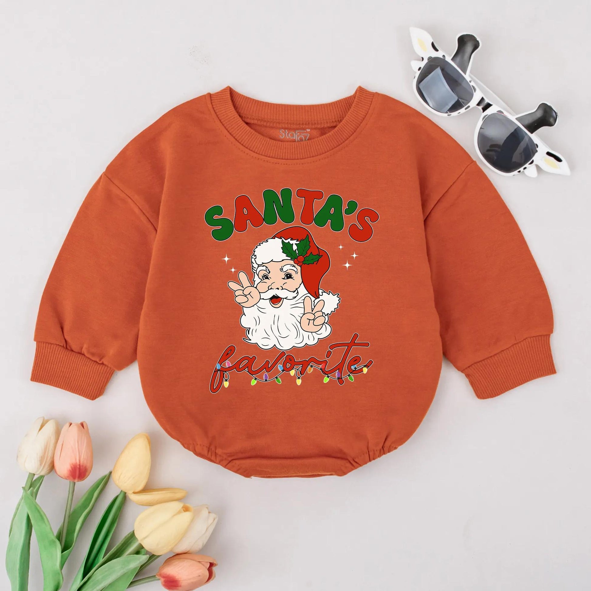 Santa's Favorite Retro Christmas Bubble Romper Baby First Xmas Bodysuit with Peace Sign Santa Newborn Winter Holiday Outfit