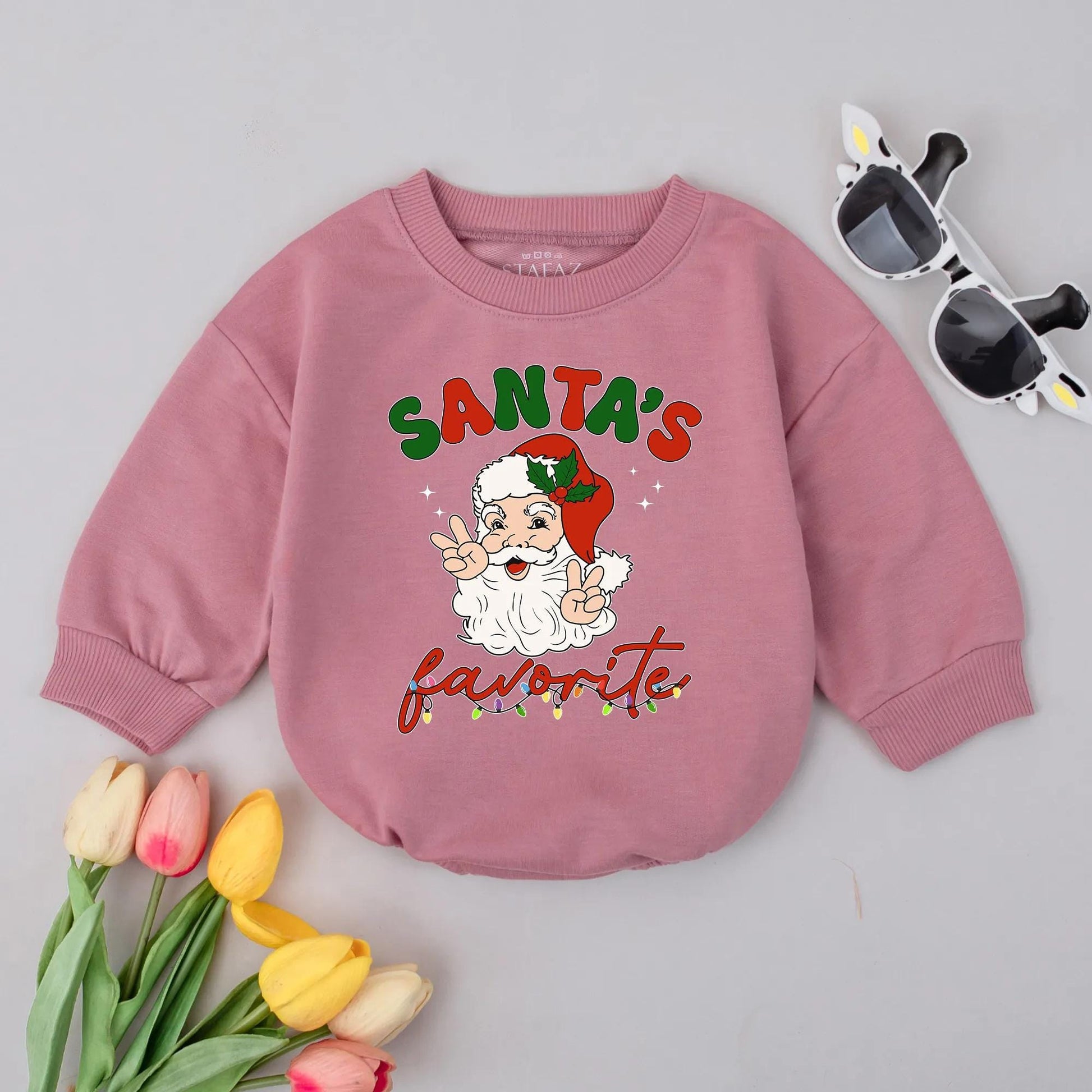 Santa's Favorite Retro Christmas Bubble Romper Baby First Xmas Bodysuit with Peace Sign Santa Newborn Winter Holiday Outfit