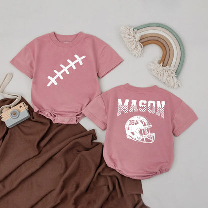 Mason Football Romper Custom Name & Number Baby Boy Outfit Game Day Birthday Gift | First Birthday Baby Bodysuit 15