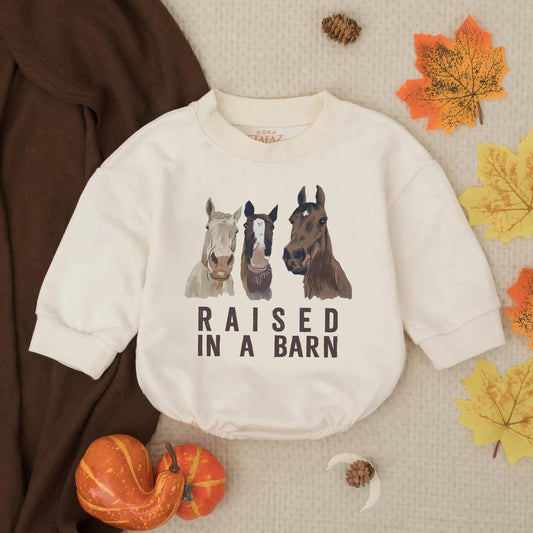 Raised in a Barn Baby Romper with Watercolor Horses, Cute Farm Outfit, Newborn Girl Clothes, Country Infant Bodysuit, Soft Cotton, Comfortable Gift 139