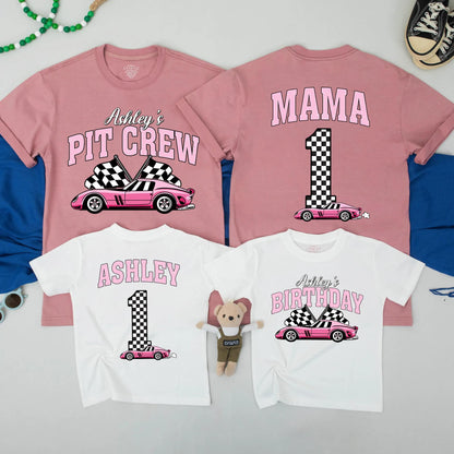 Personalized Pink Race Car Birthday Family Matching Shirts Two Fast Birthday Party Pit Crew Mama and Ashley's 1st Birthday Celebration