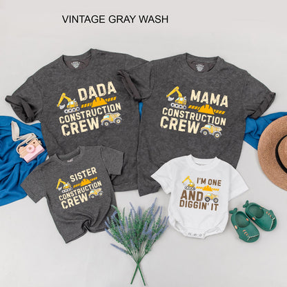 Construction Crew Birthday Shirts Custom Truck Family Outfit Dada Mama Sister First Second Birthday Boy Matching Tees Yellow
