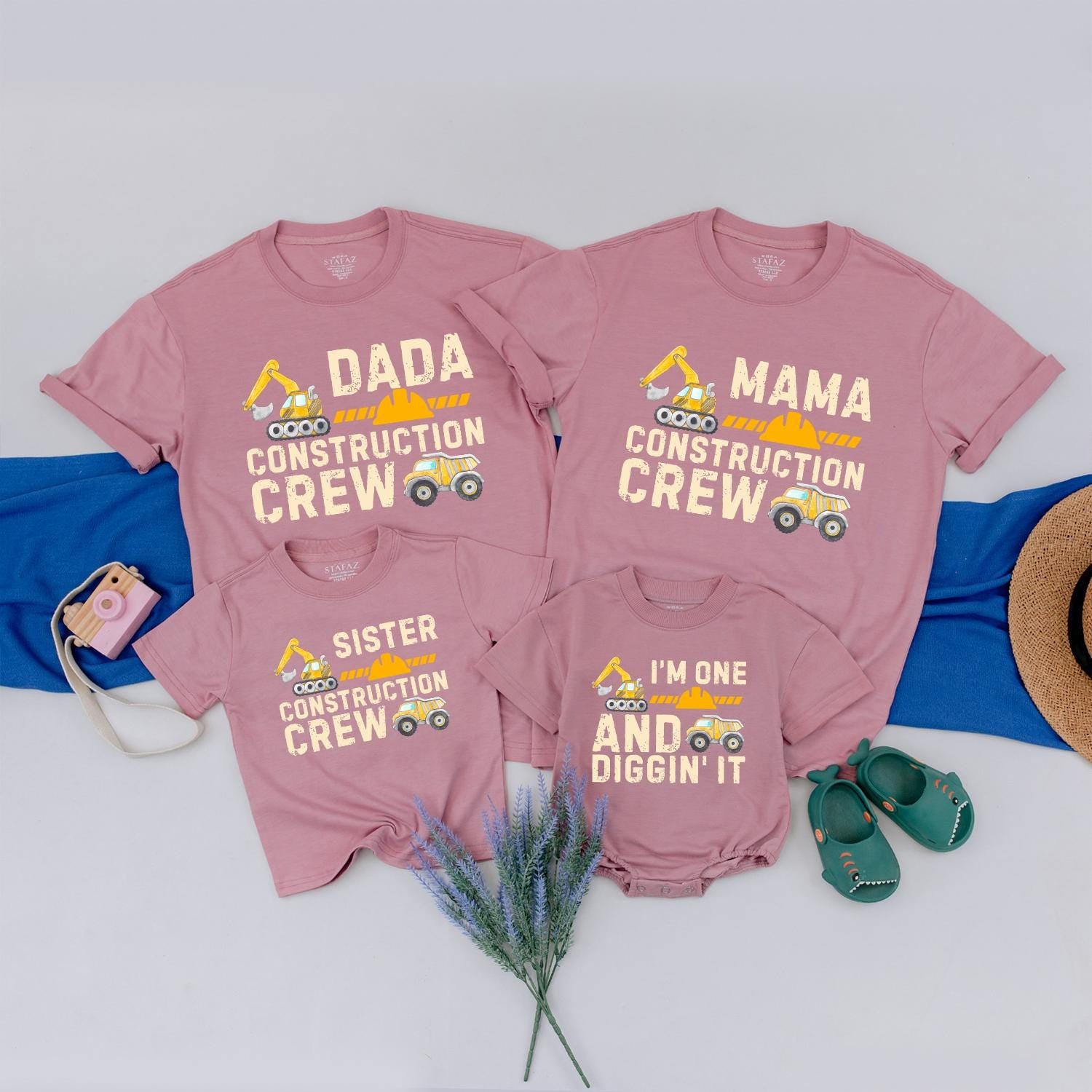 Construction Crew Birthday Shirts Custom Truck Family Outfit Dada Mama Sister First Second Birthday Boy Matching Tees Yellow