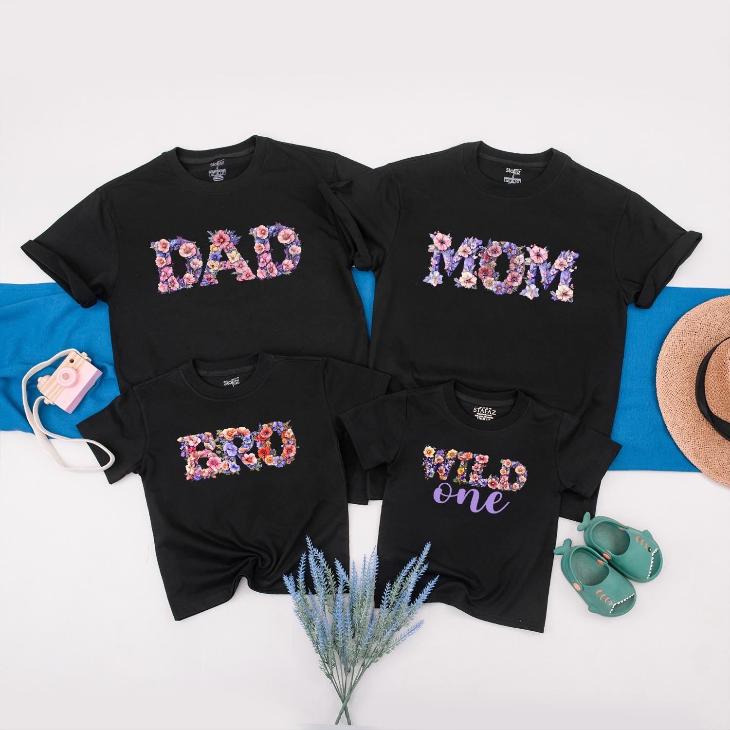 Matching Wildflower Birthday Shirts: Mom, Dad, Sis, Wild One! Boho Family Party Tees, Colorful Floral Designs, 1st Birthday Girl