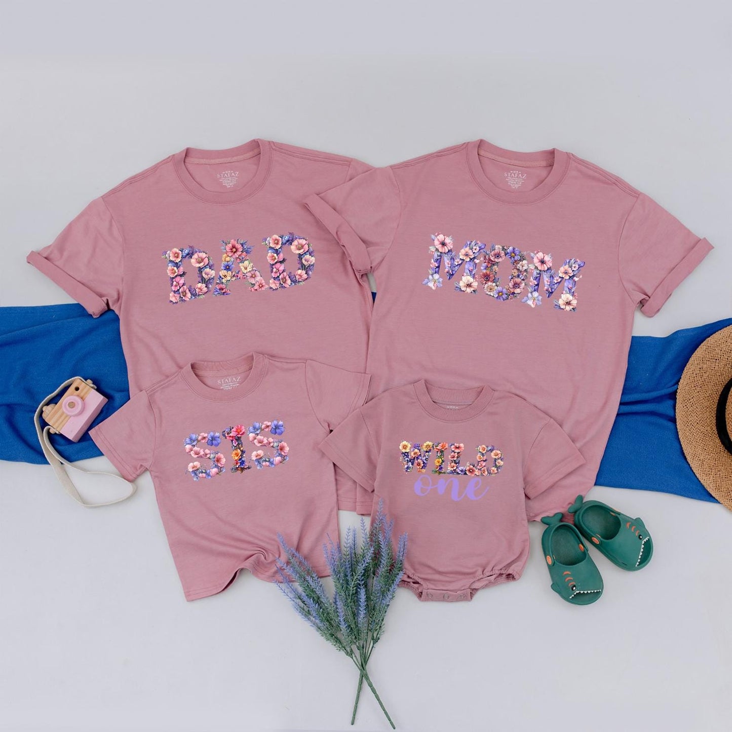 Matching Wildflower Birthday Shirts: Mom, Dad, Sis, Wild One! Boho Family Party Tees, Colorful Floral Designs, 1st Birthday Girl