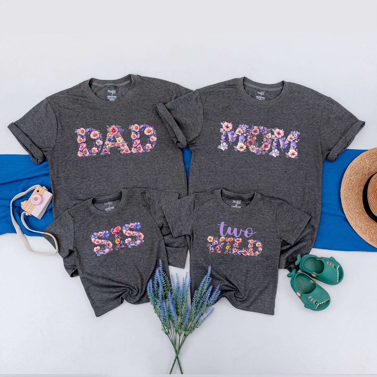 Matching Wildflower Birthday Shirts: Mom, Dad, Sis, Wild One! Boho Family Party Tees, Colorful Floral Designs, 1st Birthday Girl