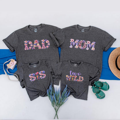 Matching Wildflower Birthday Shirts: Mom, Dad, Sis, Wild One! Boho Family Party Tees, Colorful Floral Designs, 1st Birthday Girl