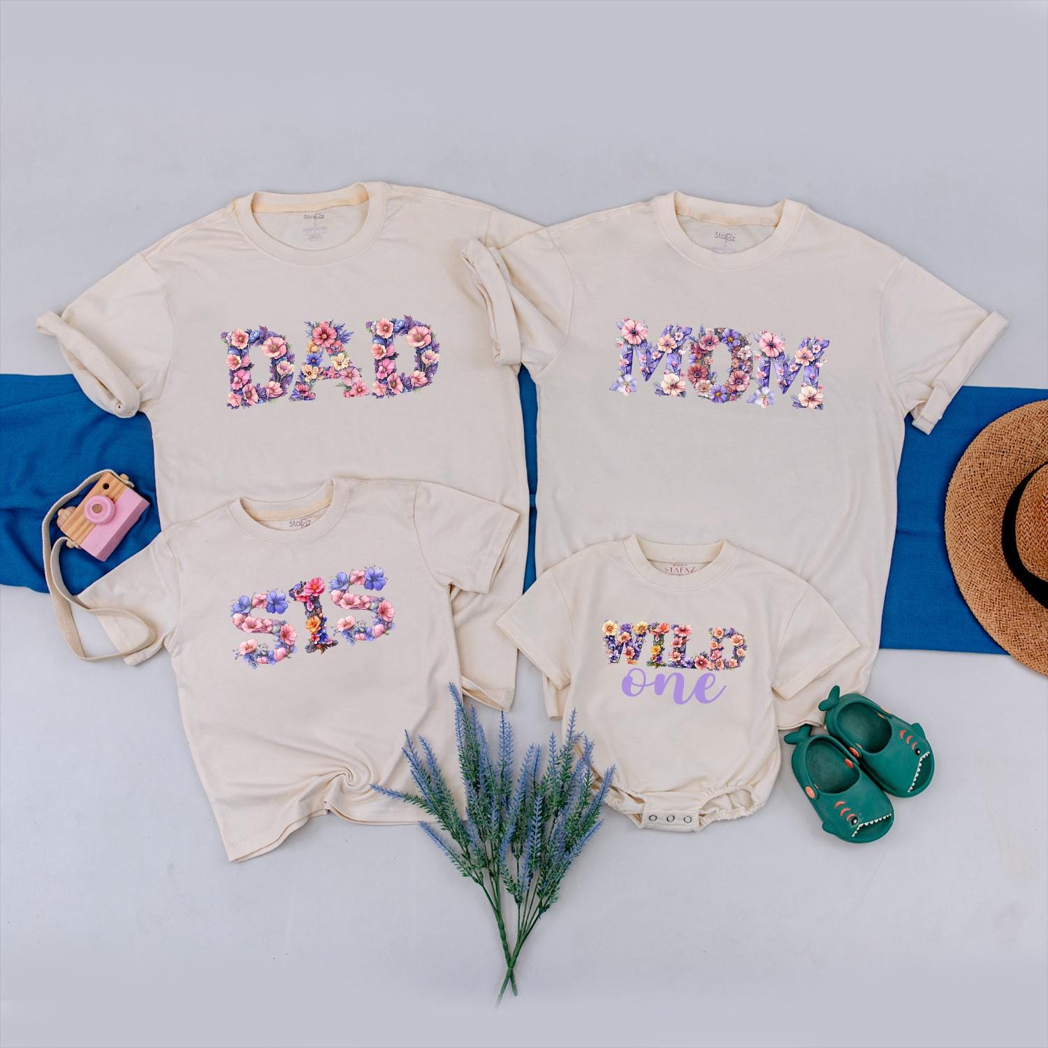 Matching Wildflower Birthday Shirts: Mom, Dad, Sis, Wild One! Boho Family Party Tees, Colorful Floral Designs, 1st Birthday Girl