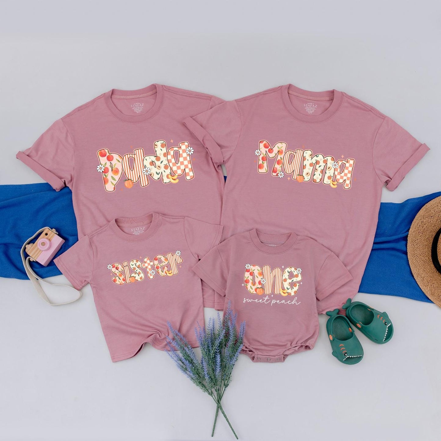 One Sweet Peach 1st Birthday Shirt for Baby Girl Matching Peach Party Outfits for Family Mommy and Me Tees Cute Floral Orange Pink White