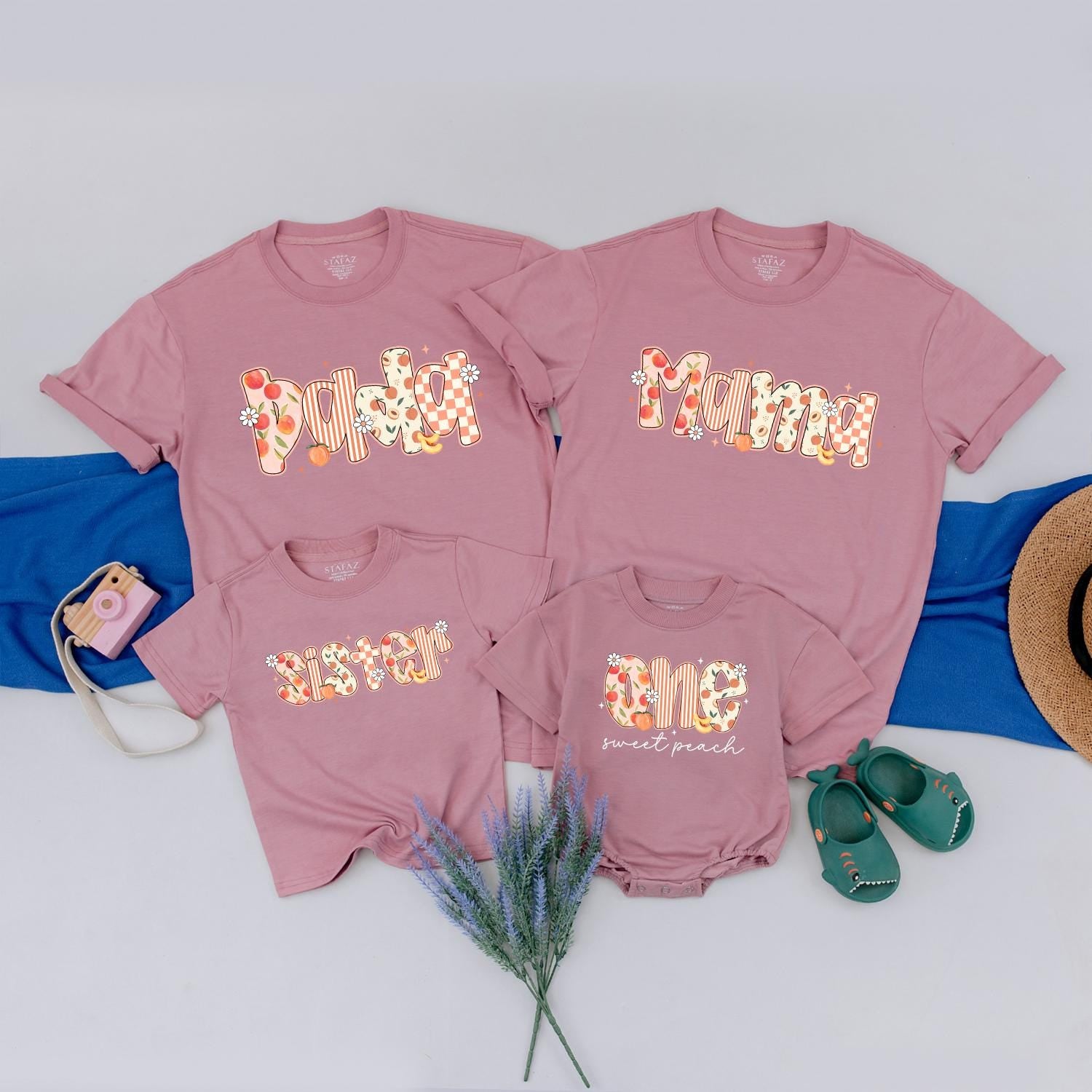 One Sweet Peach 1st Birthday Shirt for Baby Girl Matching Peach Party Outfits for Family Mommy and Me Tees Cute Floral Orange Pink White